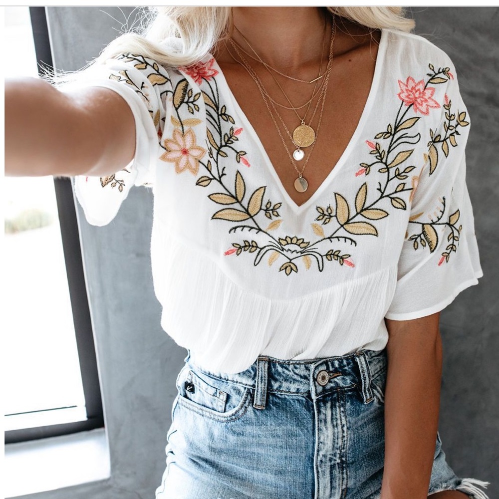 Embroidered Babydoll Top - small